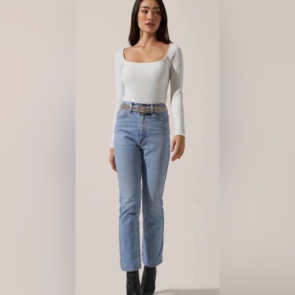 ASTR The Label ribbed square neck long sleeve bodysuit Ivory White - Picture 4 of 9